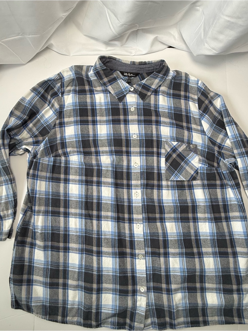 Ulla Popken Blue Plaid Flannel Shirt Plus Size 24/26 Cotton Tunic Button Up Cozy